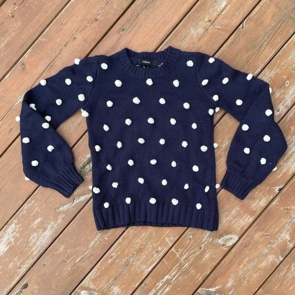 PomPom Navy & White Crewneck Knit Sweater - Picture 8 of 9